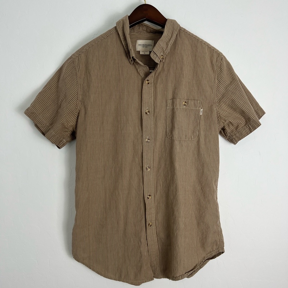 Obey Tan Striped Short Sleeve Button-Down Shirt
